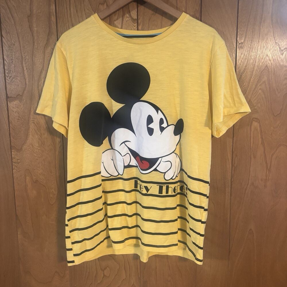 Disney Mickey Mouse Shirt Mens Large Yellow Hey There See You Soon Graphic Tee